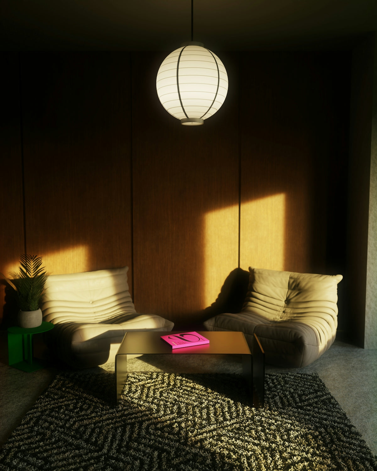 a living room with two couches and a table