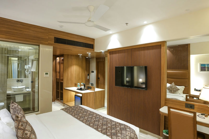 Luxurious hotel room with a modern design