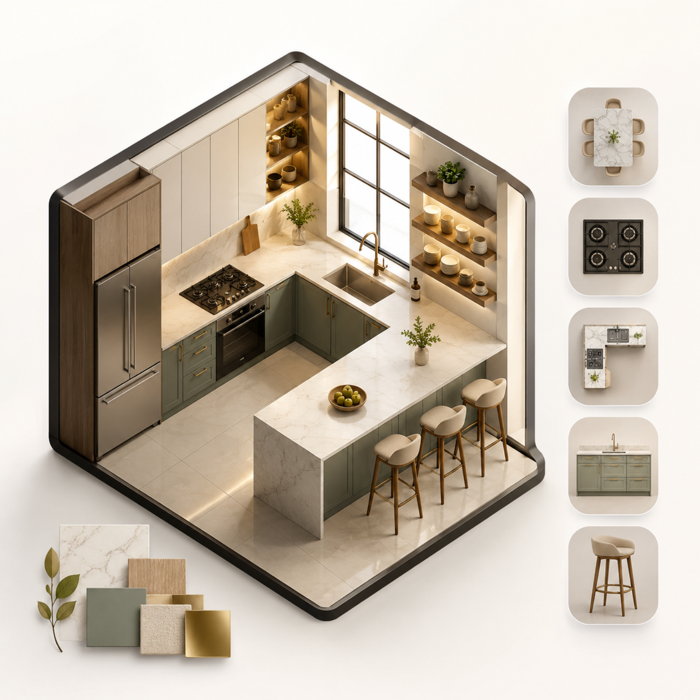 33+ Procreate kitchen design blocks for interior layouts, cabinets, islands, appliances, and client-ready kitchen concepts
