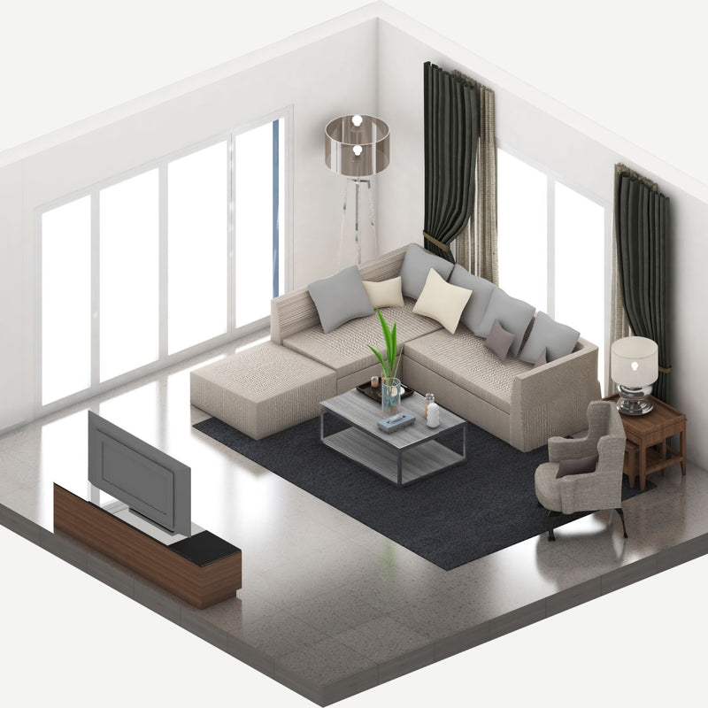 80 bonus living room design elements including sofas, coffee tables, lamps and decor for Procreate layouts