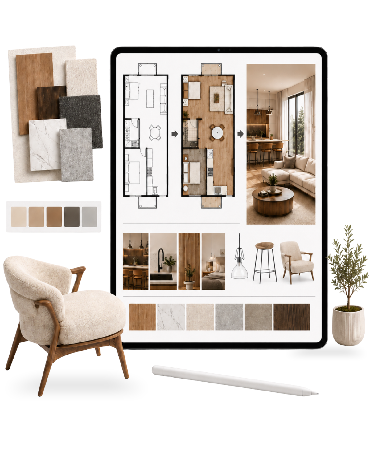 Floor plans and interiors, presentation ready.